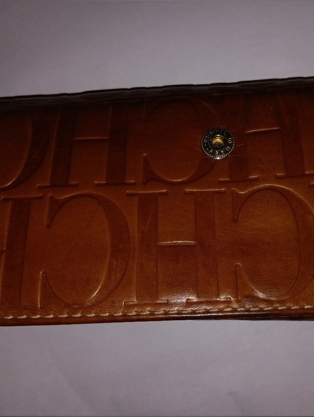 Carolina Herrera Embossed Leather Wallet in Cognac Brown